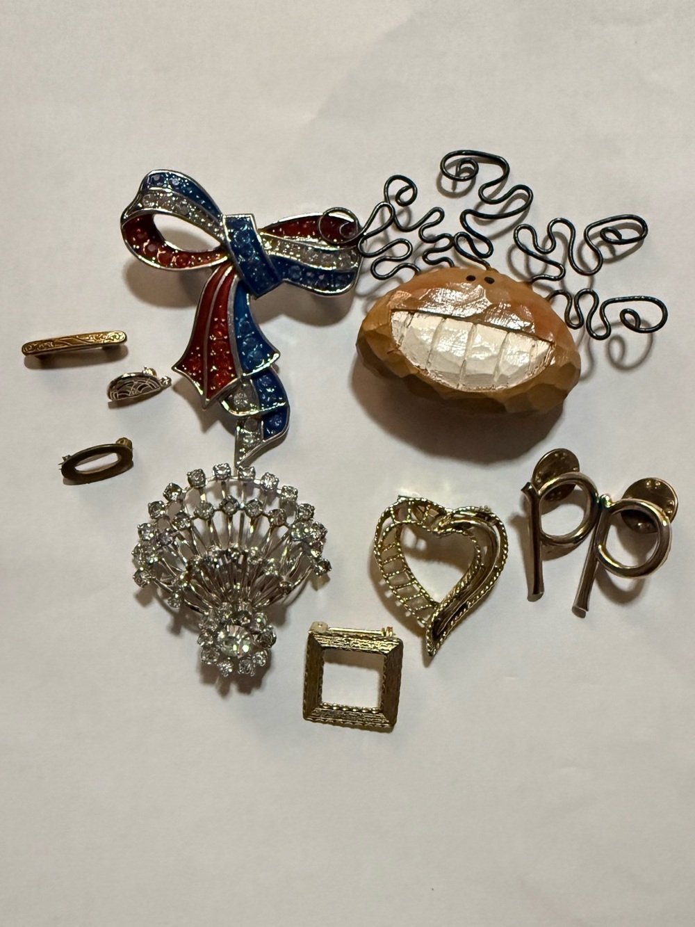 Vintage Brooch And Pin Lot Of 10, Metal, Wood, Signed Gerrys, Victorian